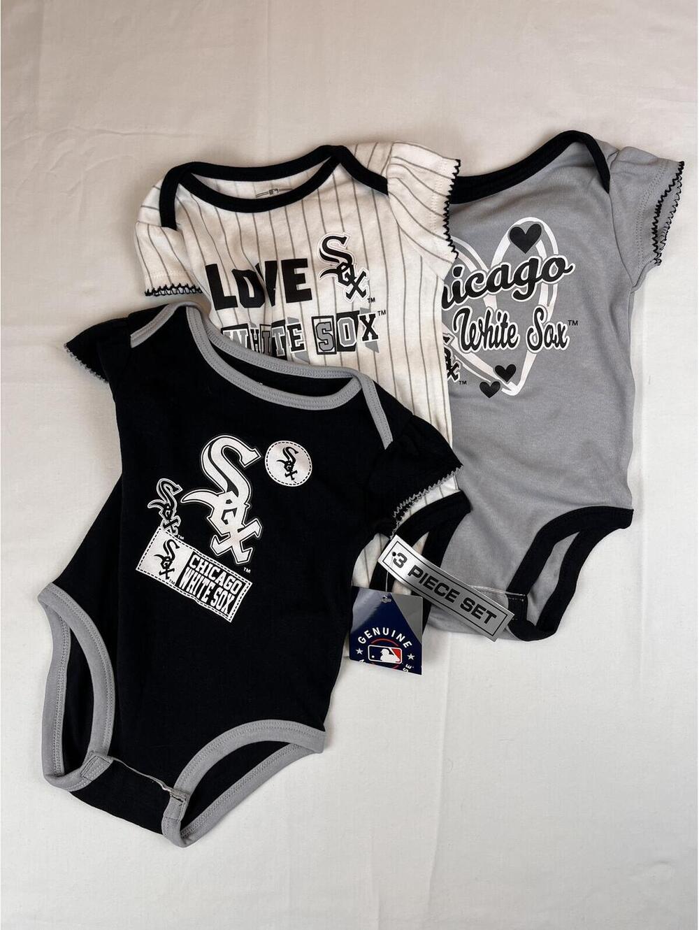 Chicago White Sox Baby Bodysuit Girl's 3-6M MLB Genuine Merchandise 3 Piece NEW